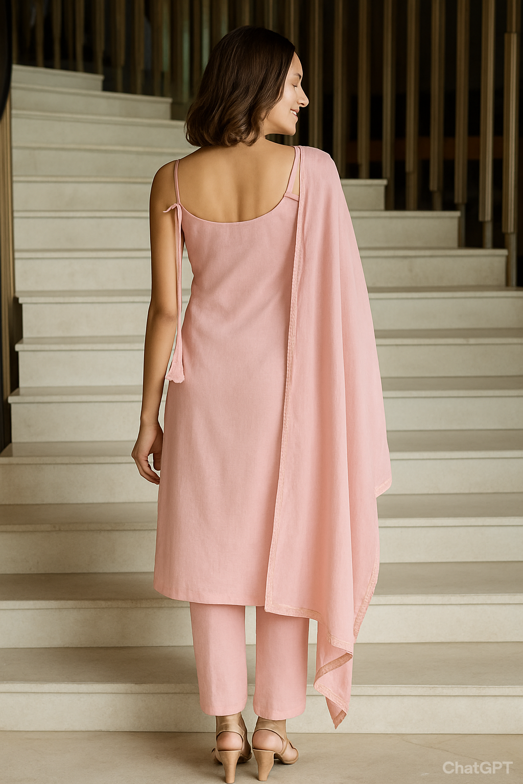 Baby Pink Strappy Kurta Set
