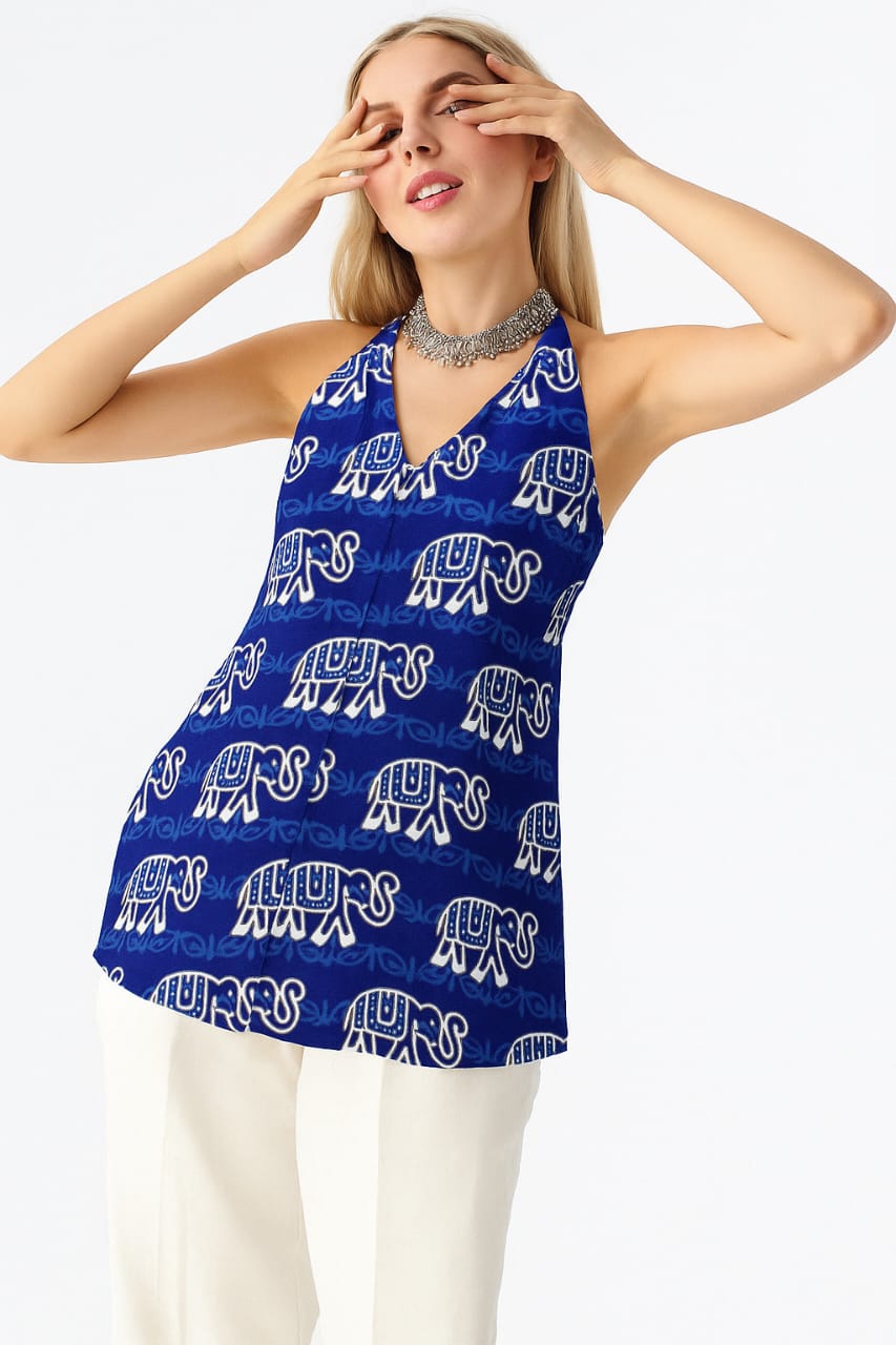Elephant Print Halter Neck Kurti